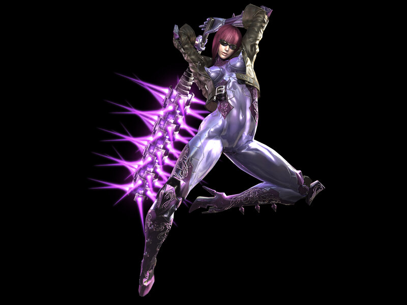 female warrior with purple weapon