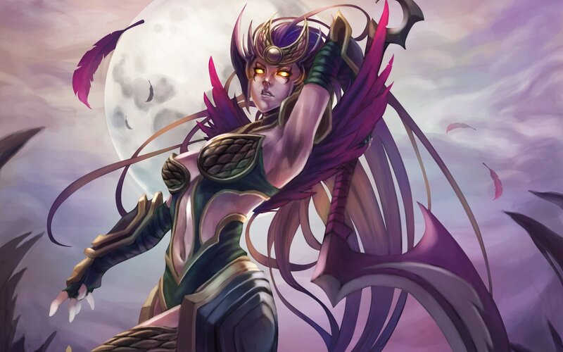 Female Warrior with Purple Wings — Dramatic, Night, Digital Art, Moon