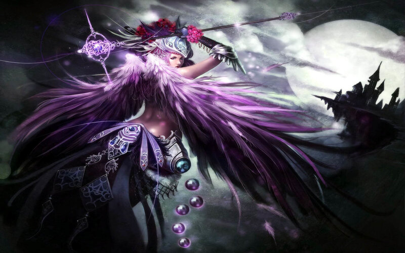 Female Warrior with Purple Wings — Dramatic, Night