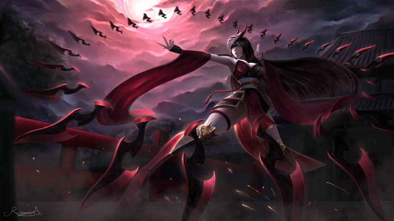 Female Warrior with Red Blades