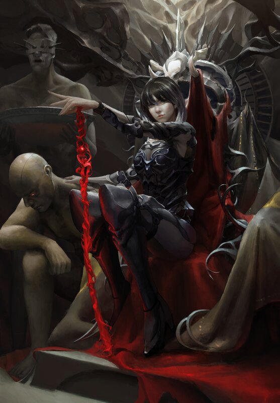 Female Warrior with Red Cape — Dramatic, Digital Art, Skeleton