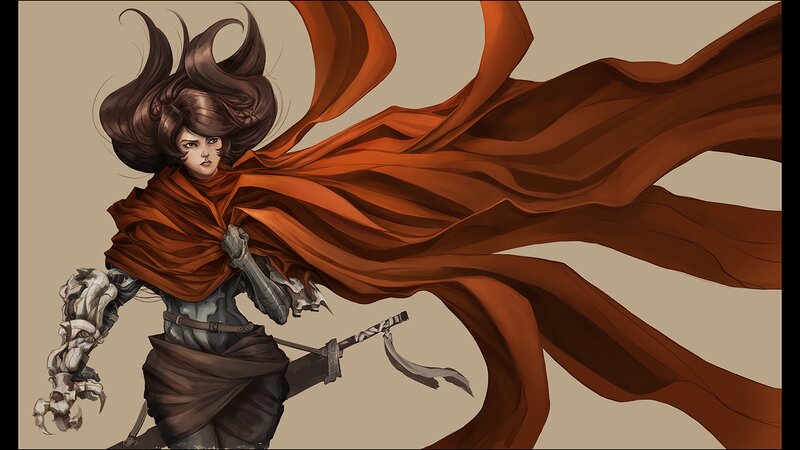 Female Warrior with Red Cloak — Brown