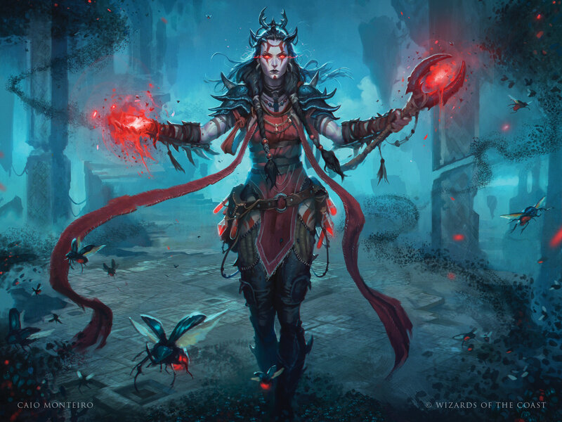 Female Warrior with Red Energy — Blue
