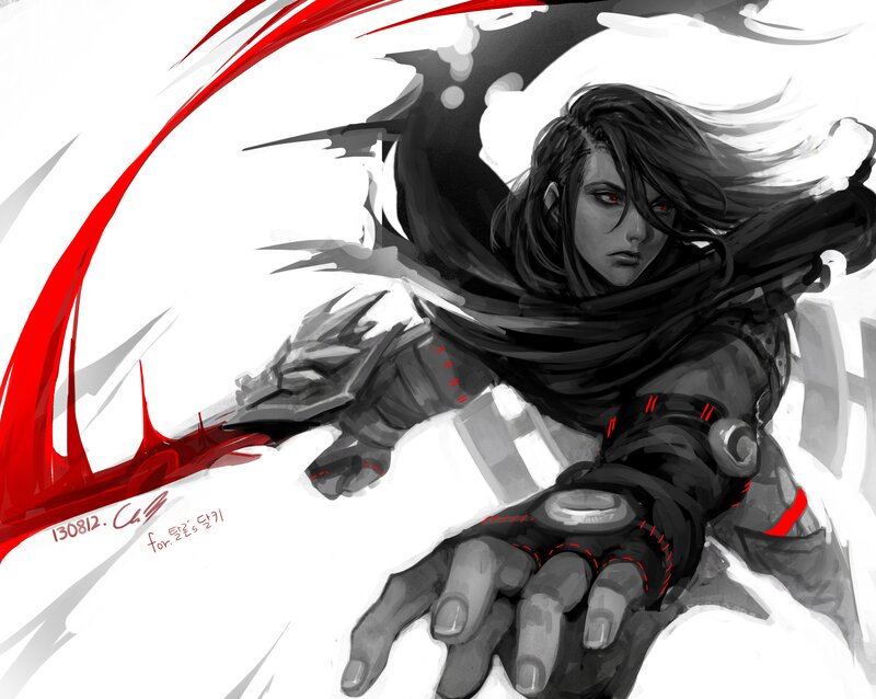 Female Warrior with Red Eyes — Black