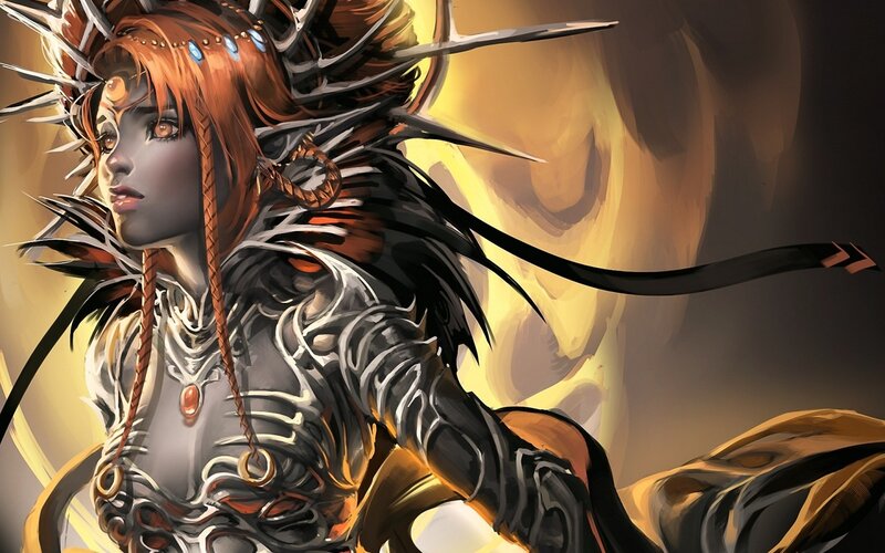 Female Warrior with Red Hair — Black