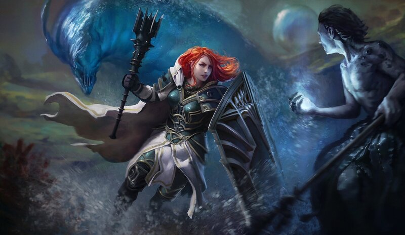 Female Warrior with Red Hair — Blue, Dramatic
