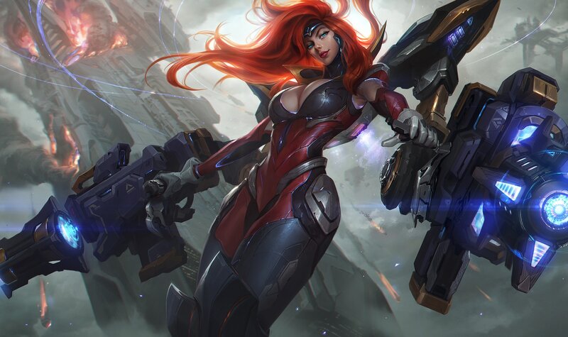 Female Warrior with Red Hair — Dramatic, Digital Art, Mechanical Weapons