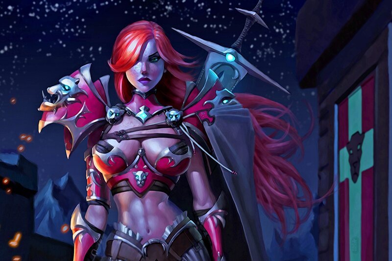 Female Warrior with Red Hair — Dramatic, Night