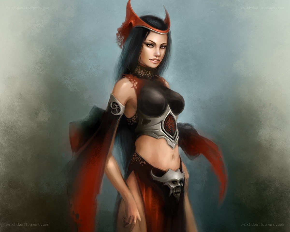 female warrior with red horns