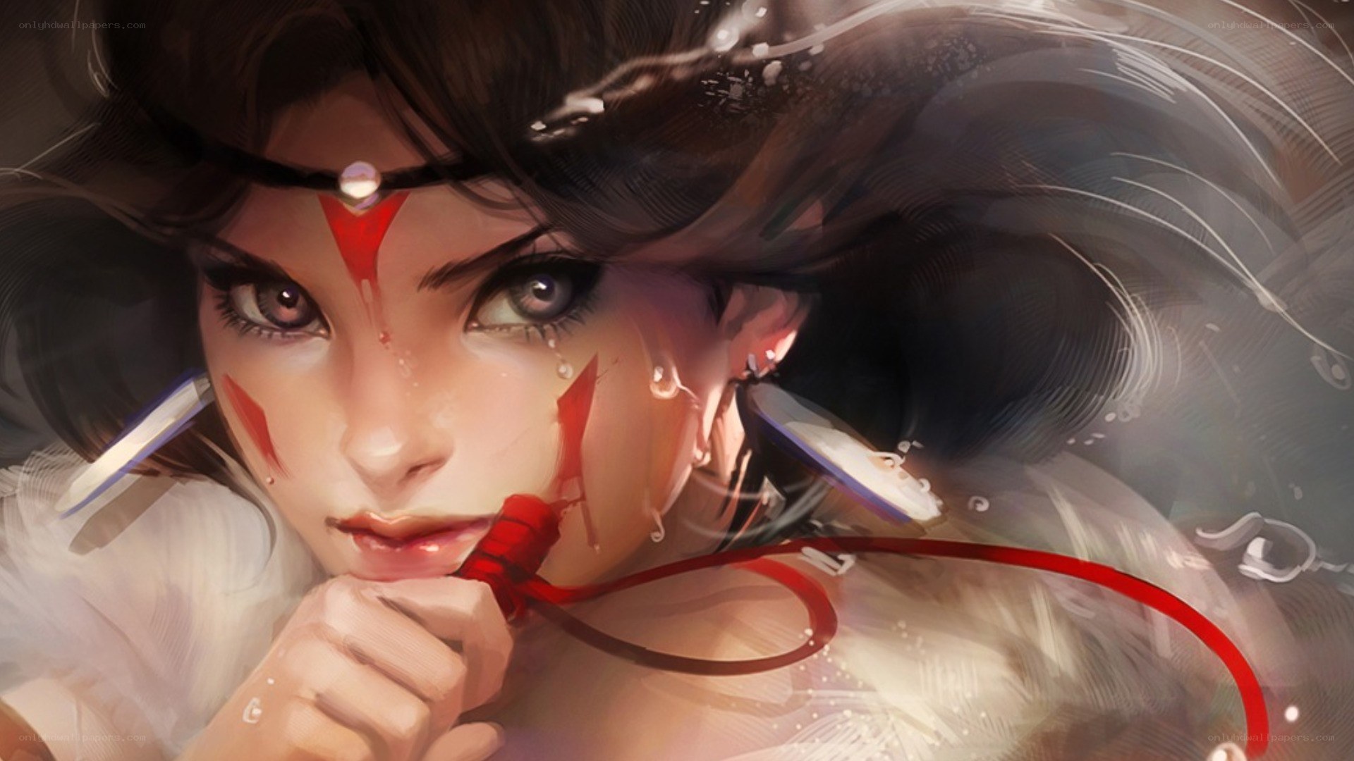 female warrior with red markings
