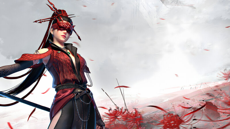 Female Warrior with Red Mask