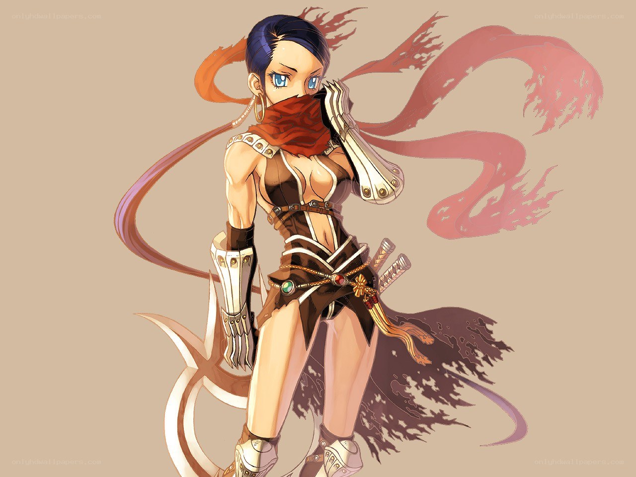 female warrior with red scarf