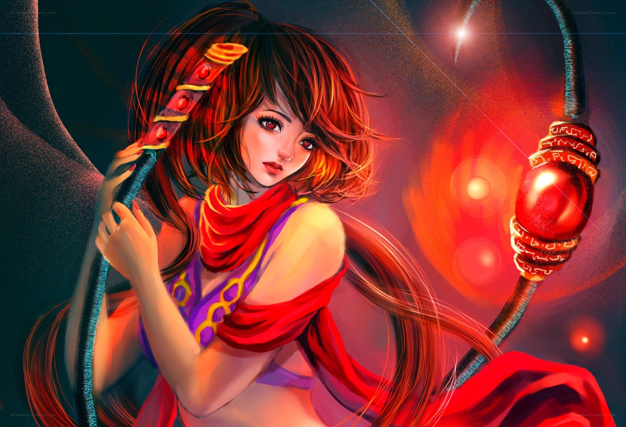 female warrior with red staff