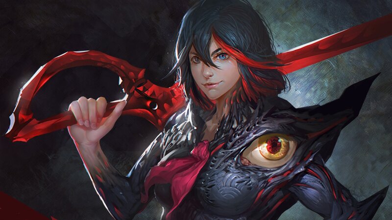 Female Warrior with Red Sword — Black, Dramatic