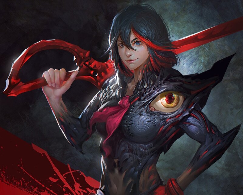 Female Warrior with Red Sword — Black