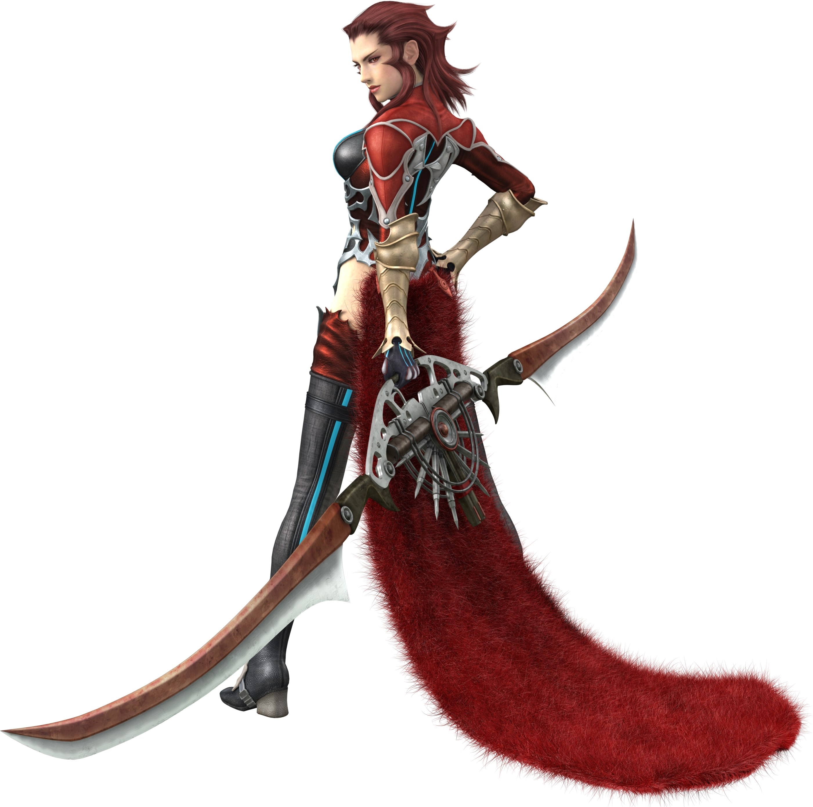 female warrior with red tail