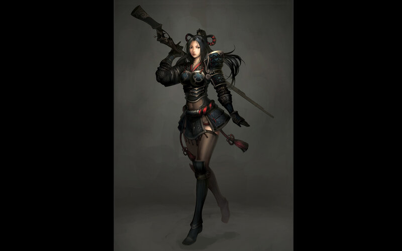female warrior with rifle