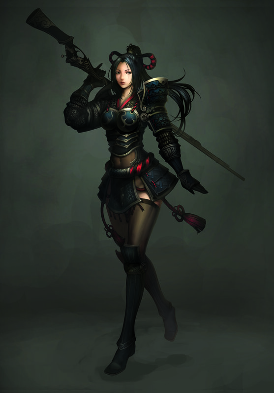 female warrior with rifle