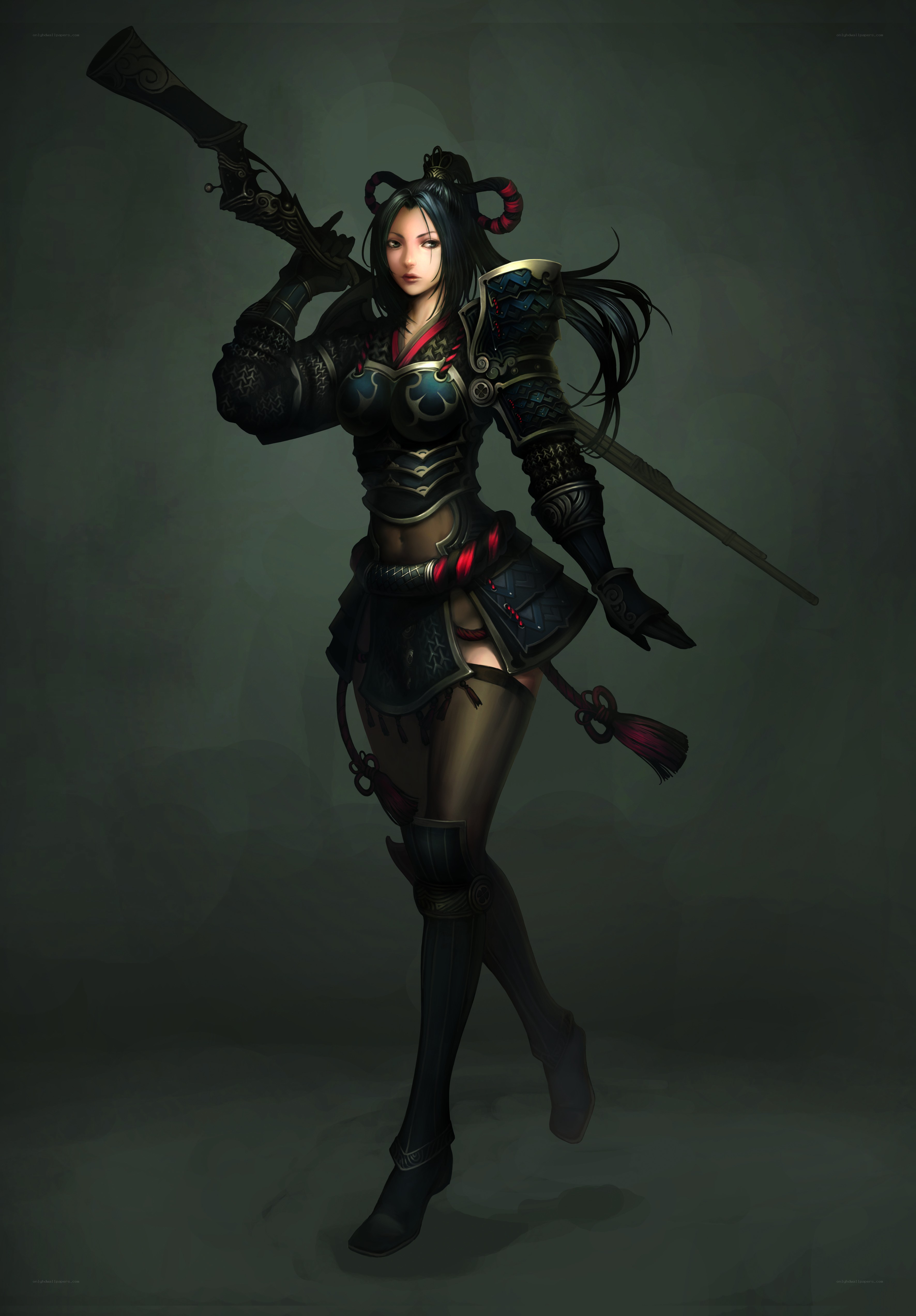 female warrior with rifle