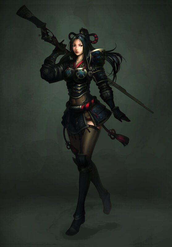 Female Warrior with Rifle — Black