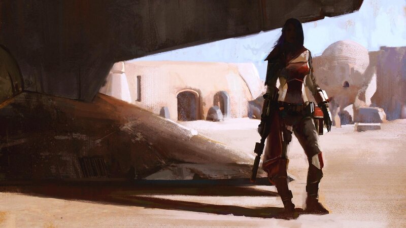 Female Warrior with Rifle — Brown, Dramatic