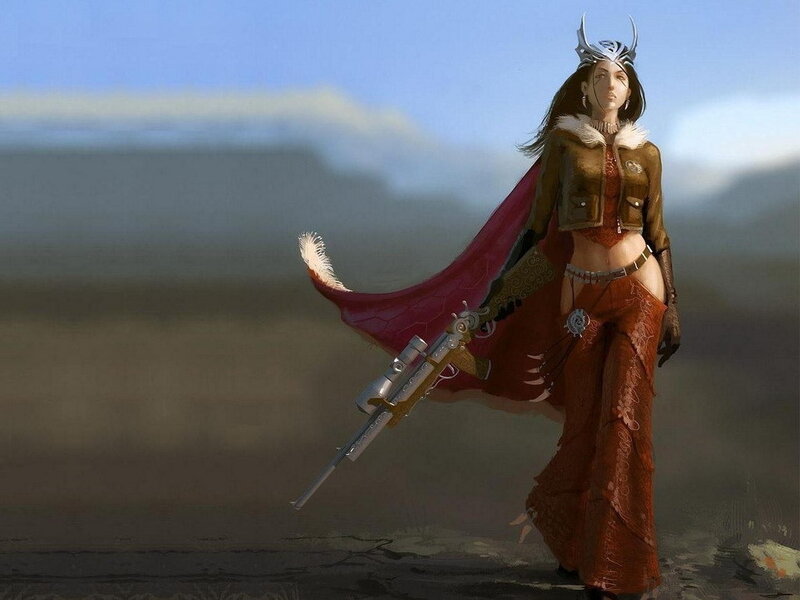Female Warrior with Rifle — Brown