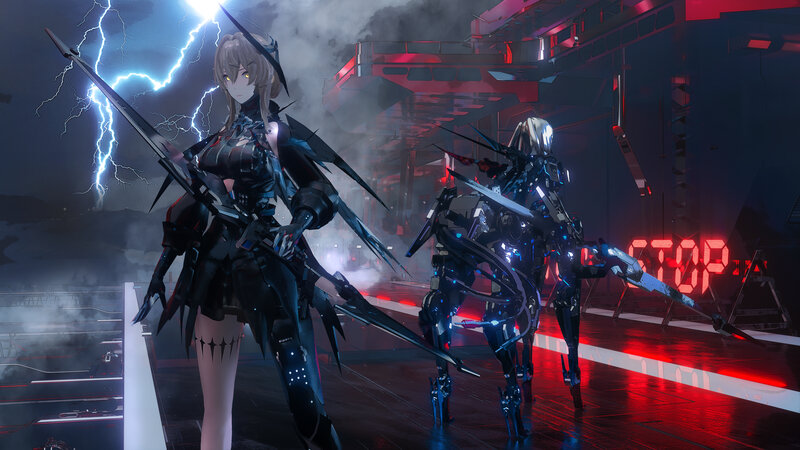 Female Warrior with Robotic Soldiers