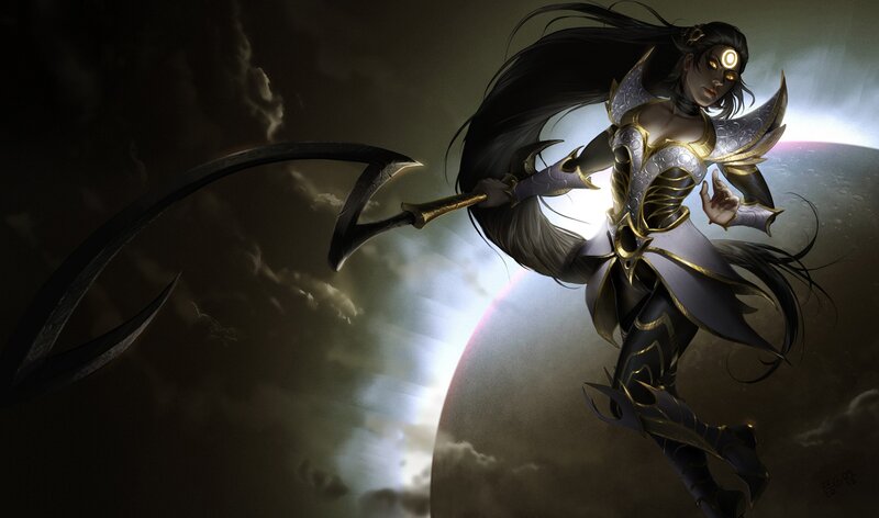 Female Warrior with Scythe — Black, Dramatic, Night, Digital Art, Moon, Clouds