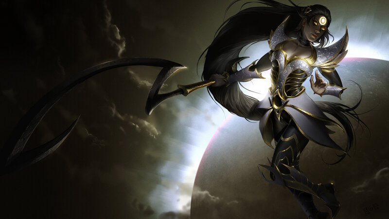 Female Warrior with Scythe — Black, Dramatic, Night, Digital Art, Moon
