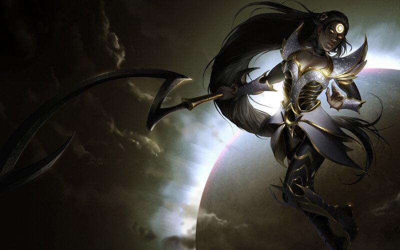 Female Warrior with Scythe — Black, Dramatic, Night, Digital Art, Planet