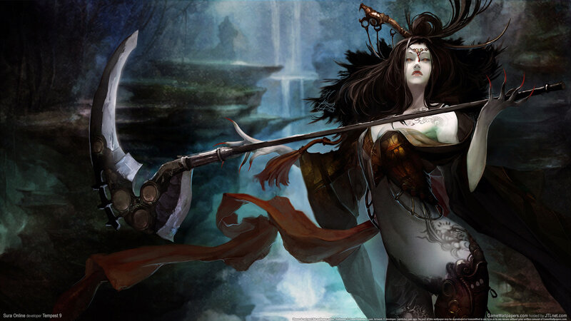 Female Warrior with Scythe — Black, Dramatic