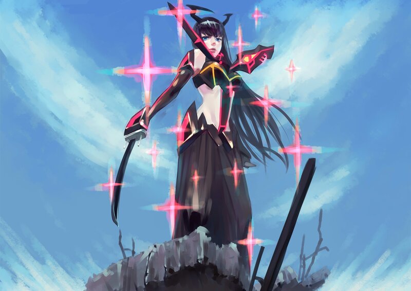 Female Warrior with Scythe — Blue, Dramatic, Digital Art, Stars