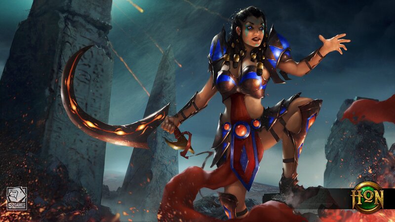 Female Warrior with Scythe — Blue, Dramatic, Night