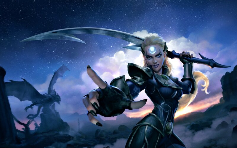 Female Warrior with Scythe — Blue, Dramatic