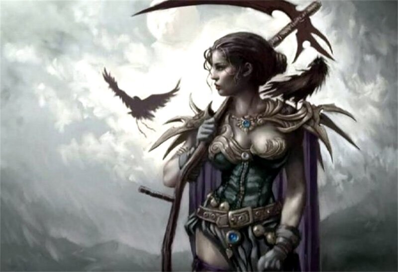 Female Warrior with Scythe — Gray, Dramatic