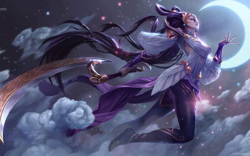 Female Warrior with Scythe — Purple, Dramatic, Night, Digital Art, Moon