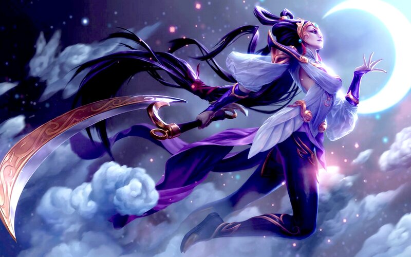 Female Warrior with Scythe — Purple, Dramatic, Night, Digital Art