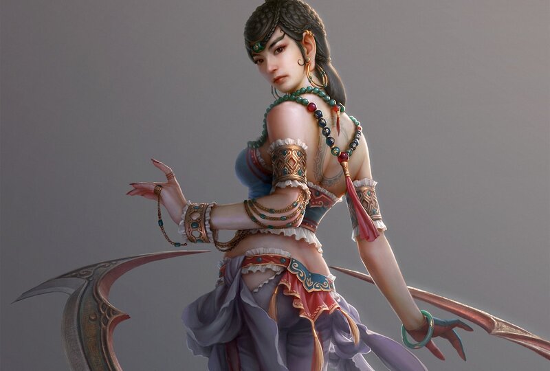 Female Warrior with Scythe — Purple, Dramatic