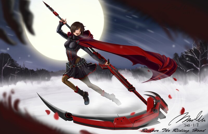 Female Warrior with Scythe — Red, Dramatic