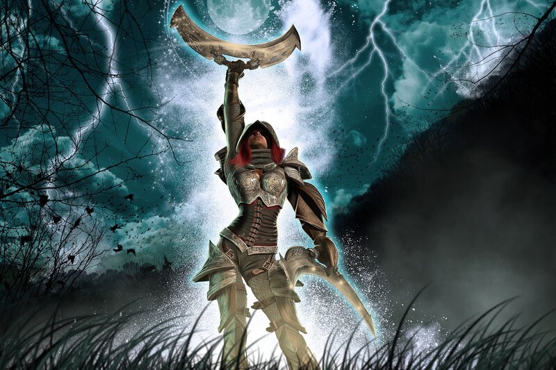 Female Warrior with Scythe — Teal