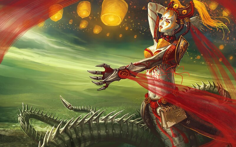 Female Warrior with Serpent — Green