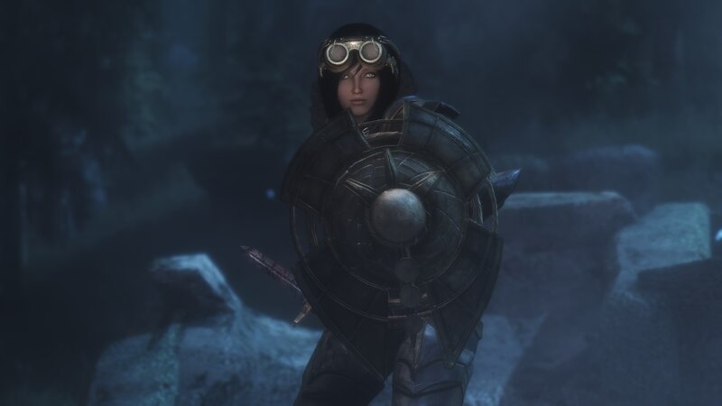 Female Warrior with Shield — Black, Dark
