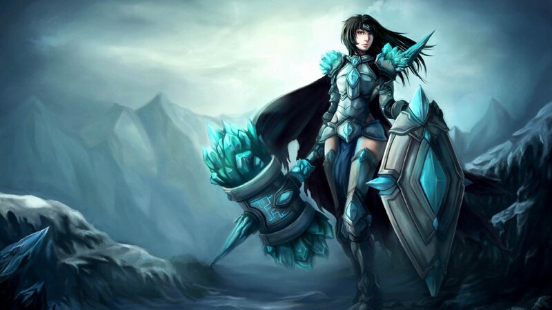 Female Warrior with Shield — Blue, Dramatic