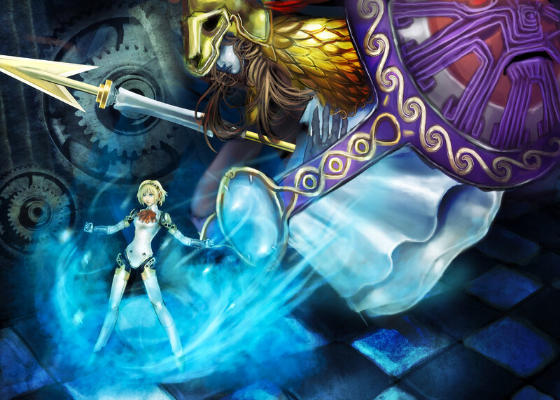 Female Warrior with Shield — Blue