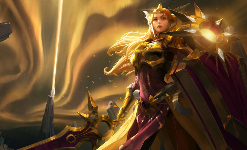 Female Warrior with Shield — Gold, Dramatic, Digital Art