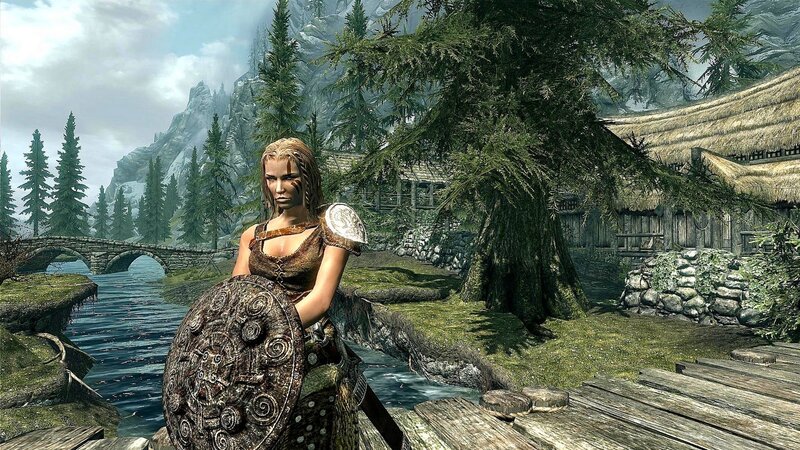 Female Warrior with Shield — Green, Serene
