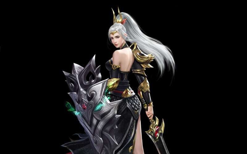 Female Warrior with Silver Hair — Black