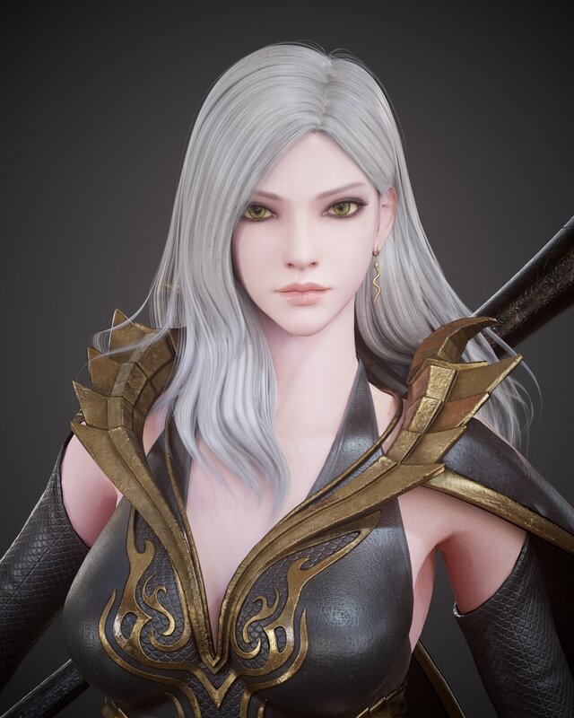 Female Warrior with Silver Hair — Gray