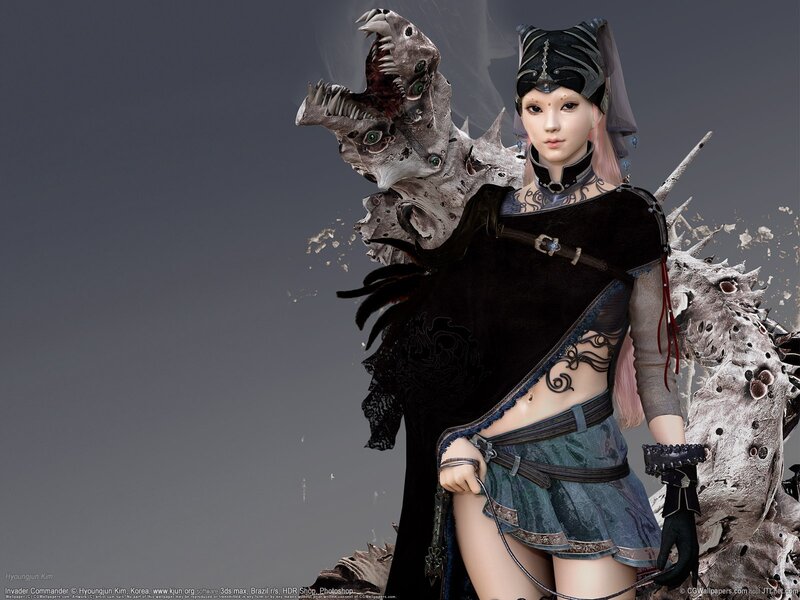 Female Warrior with Skull — Black, Dramatic, Digital Art