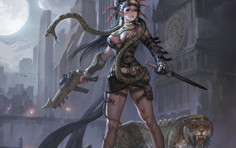 Female Warrior with Snake — Gray